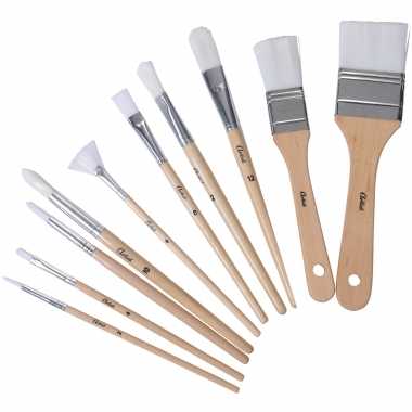 10x kwasten/penselen voor waterverf/acrylverf hobbymateriaal
