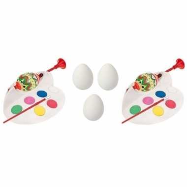 2x paaseieren schilderen setje inclusief 12x witte plastic paaseieren