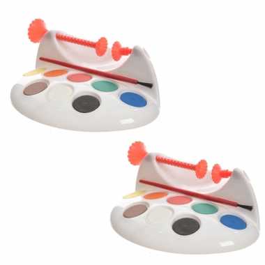 2x stuks paaseieren schilder verfmolens set houder met verf en kwastjes