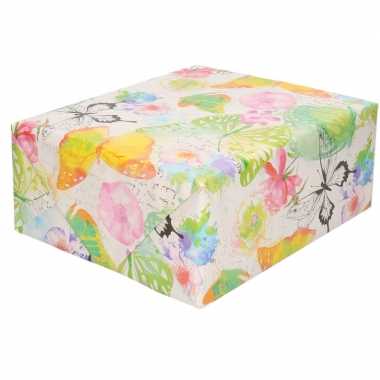 3x inpakpapier/cadeaupapier waterverf bloemen/vlinders 200