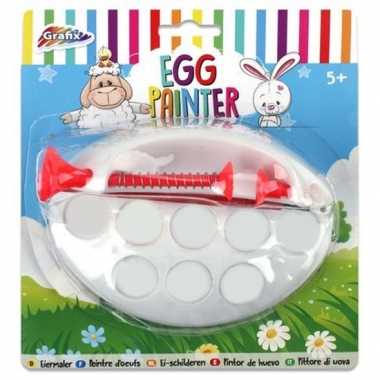 4x paaseieren schilder set houder met verf en kwast
