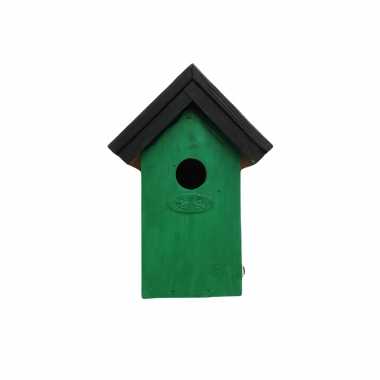 Houten vogelhuisje/nestkastje 22 cm - zwart/groen dhz schilderen pakket