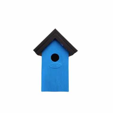 Houten vogelhuisje/nestkastje 22 cm - zwart/lichtblauw dhz schilderen pakket