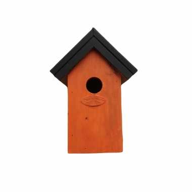 Houten vogelhuisje/nestkastje 22 cm - zwart/oranje dhz schilderen pakket