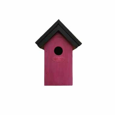Houten vogelhuisje/nestkastje 22 cm - zwart/roze dhz schilderen pakket
